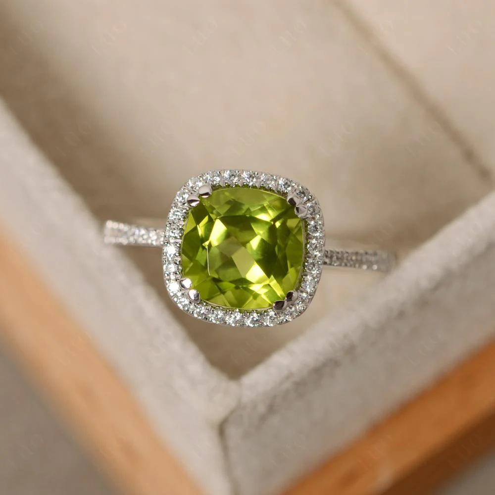 Cushion Cut Peridot Halo Ring - Image 10