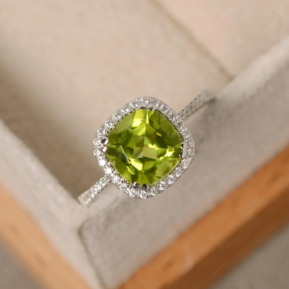 Cushion Cut Peridot Halo Ring - Image 11