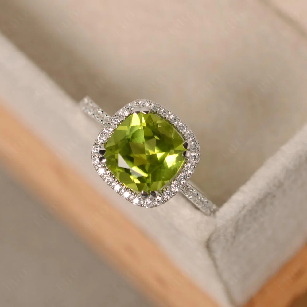 Cushion Cut Peridot Halo Ring - Image 12