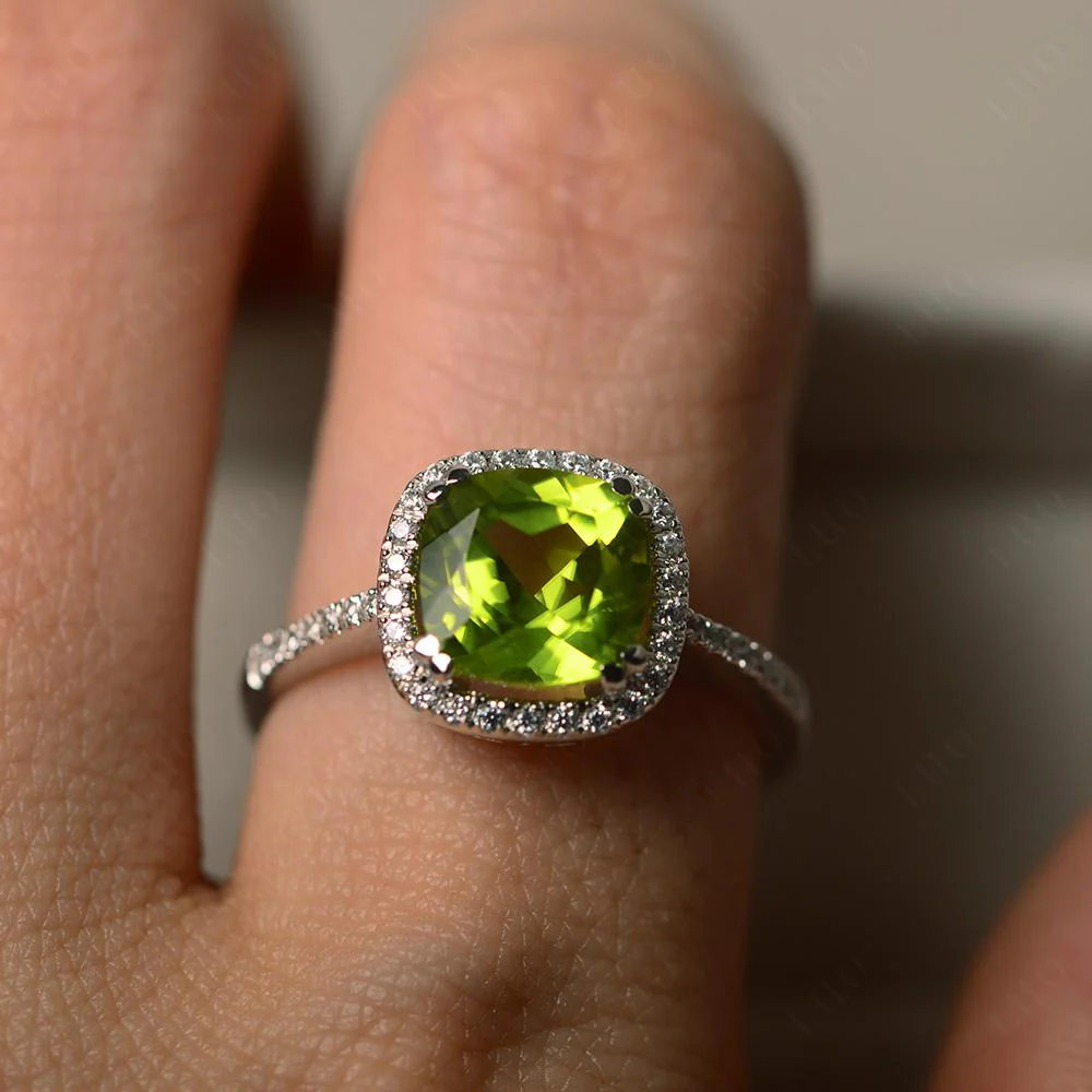 Cushion Cut Peridot Halo Ring - Image 13