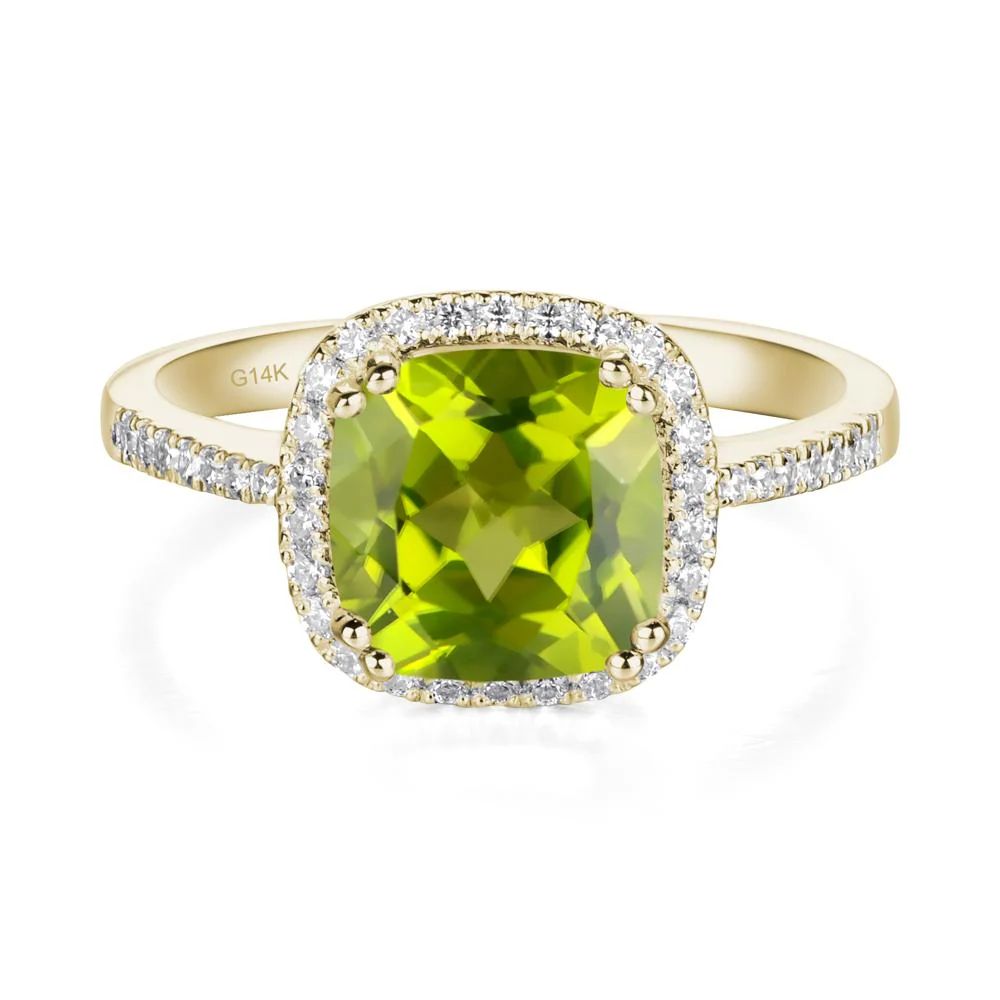 Cushion Cut Peridot Halo Ring - Image 6