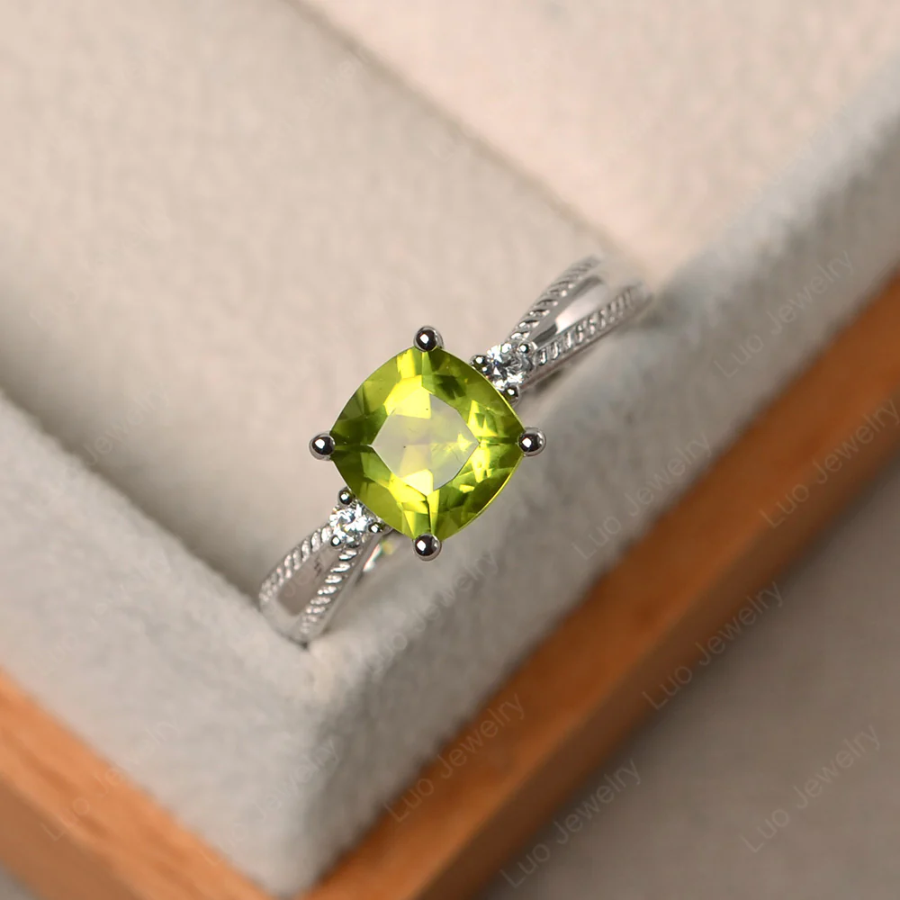 Cushion Cut Peridot Engagement Ring - Image 2