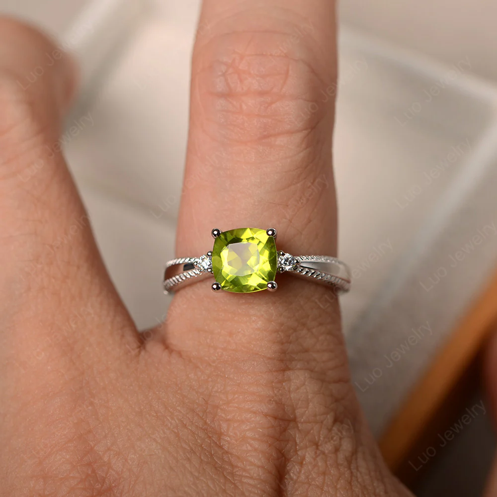 Cushion Cut Peridot Engagement Ring - Image 4