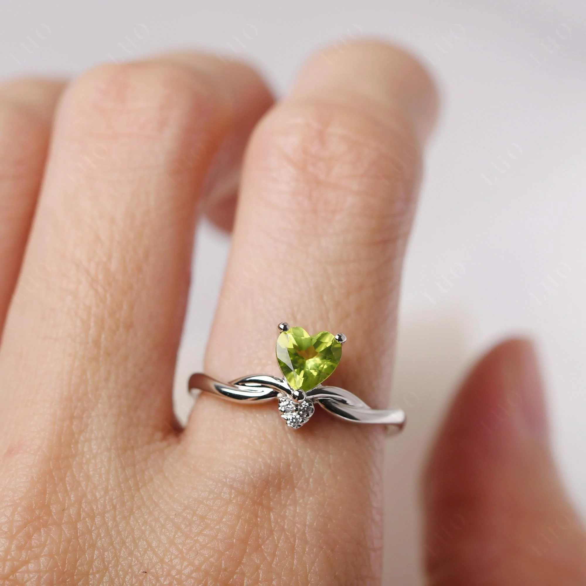 Dainty Twisted Peridot Engagement Ring - Image 14