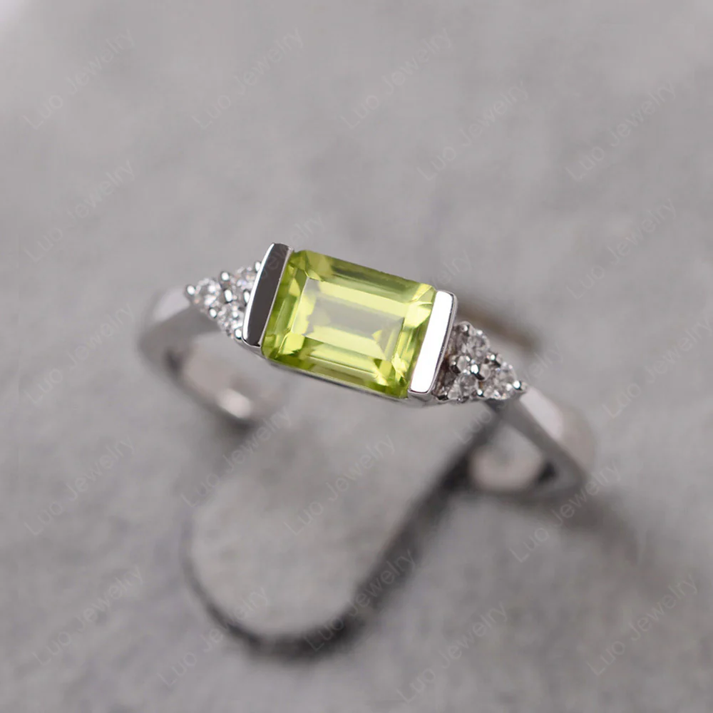 Peridot East West Half Bezel Set Ring