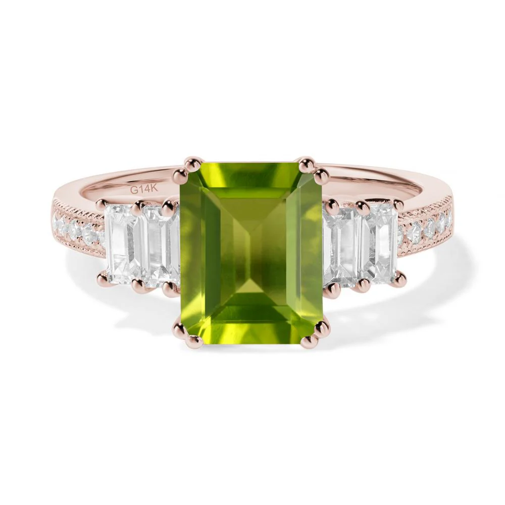 Emerald Cut Peridot Milgrain Ring - Image 3