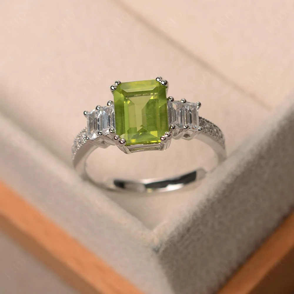 Emerald Cut Peridot Milgrain Ring - Image 30