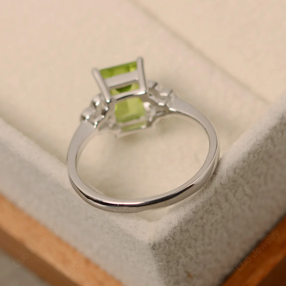Emerald Cut Peridot Ring with Trio - Image 3