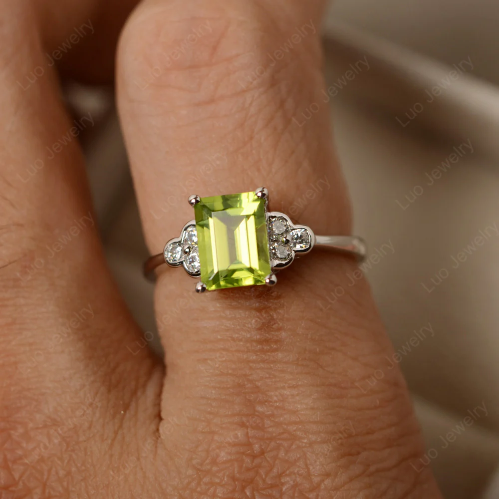 Emerald Cut Peridot Ring with Trio - Image 4