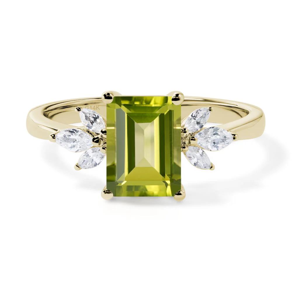Sunburst Emerald Cut Peridot Ring