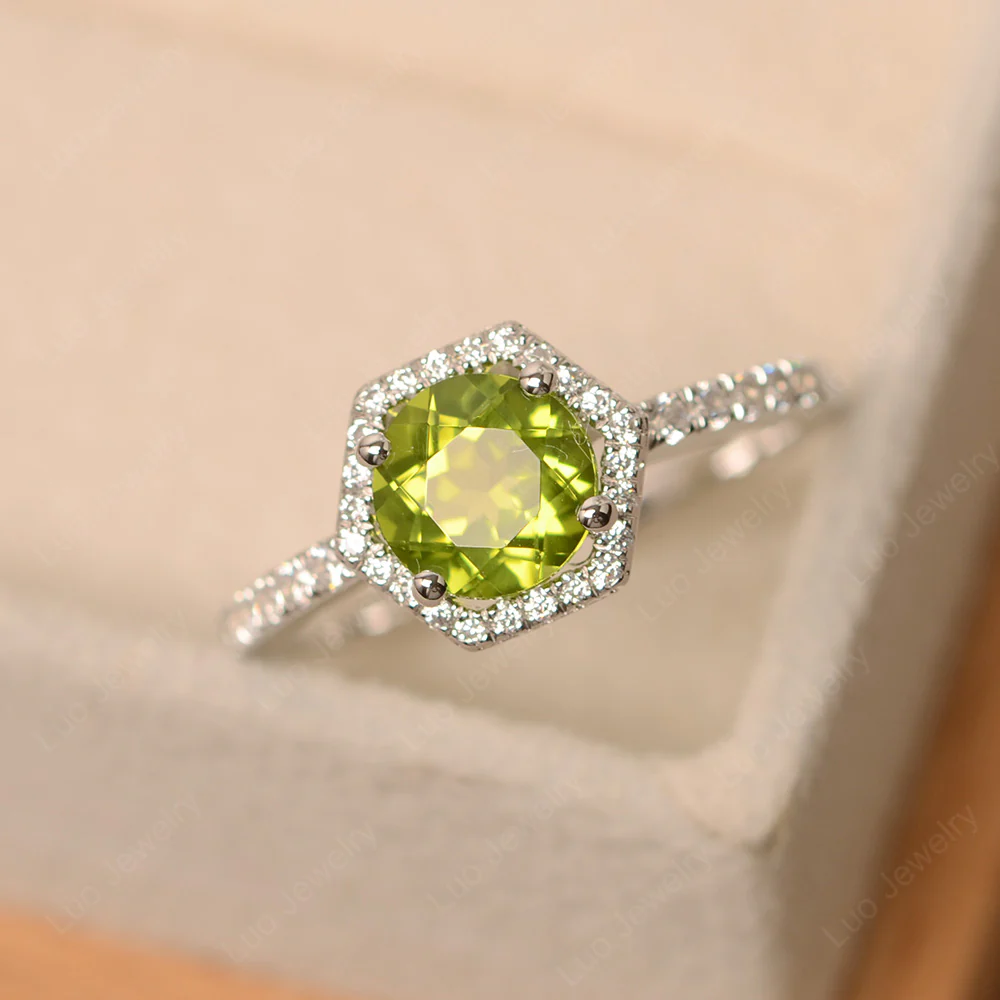 Peridot Hexagon Halo Engagement Ring - Image 2