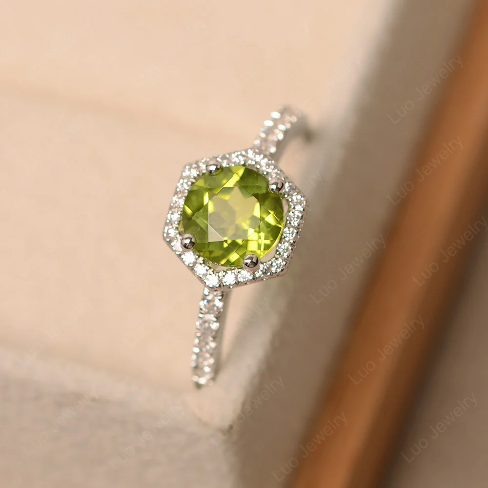 Peridot Hexagon Halo Engagement Ring - Image 3