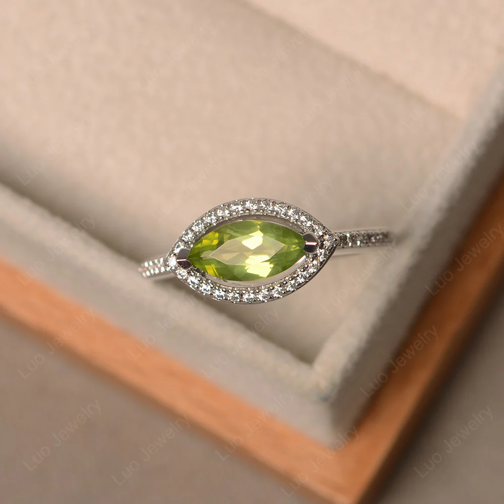 Peridot Marquise Halo Engagement Ring