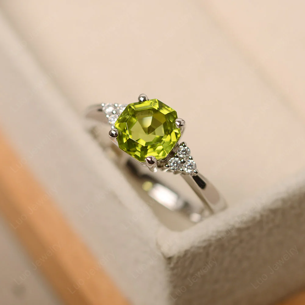 Octagon Cut Peridot Engagement Ring - Image 2