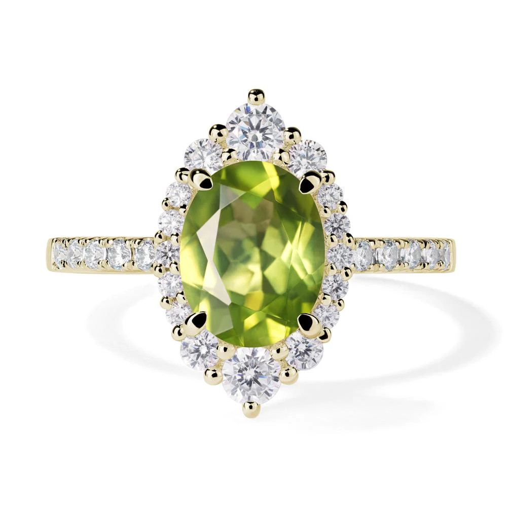 Oval Peridot Halo Cluster Ring