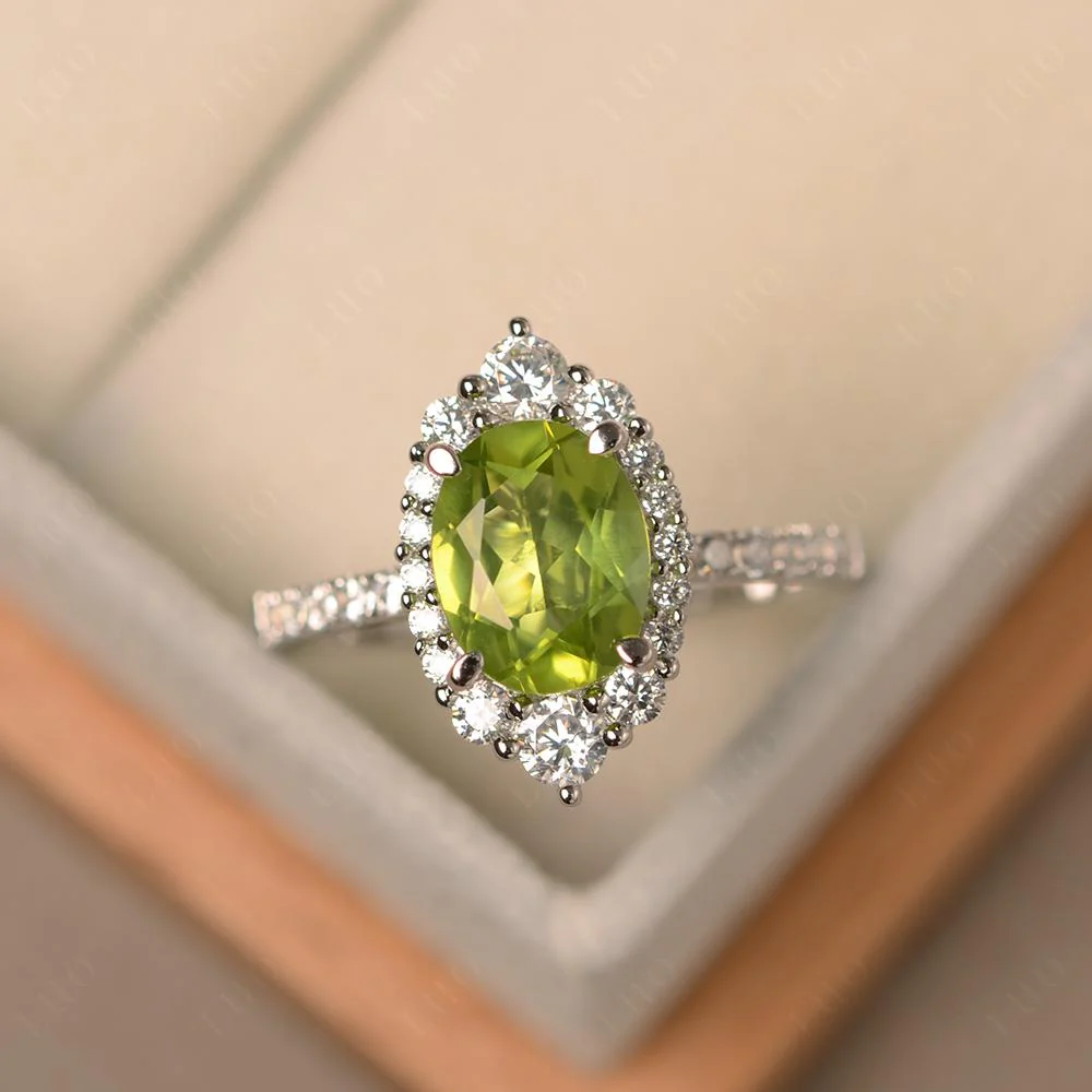 Oval Peridot Halo Cluster Ring - Image 10
