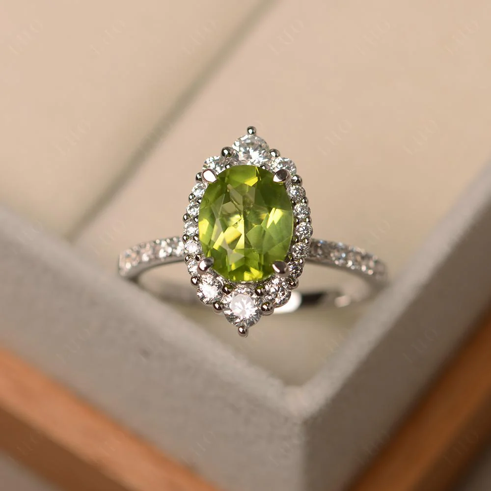 Oval Peridot Halo Cluster Ring - Image 11