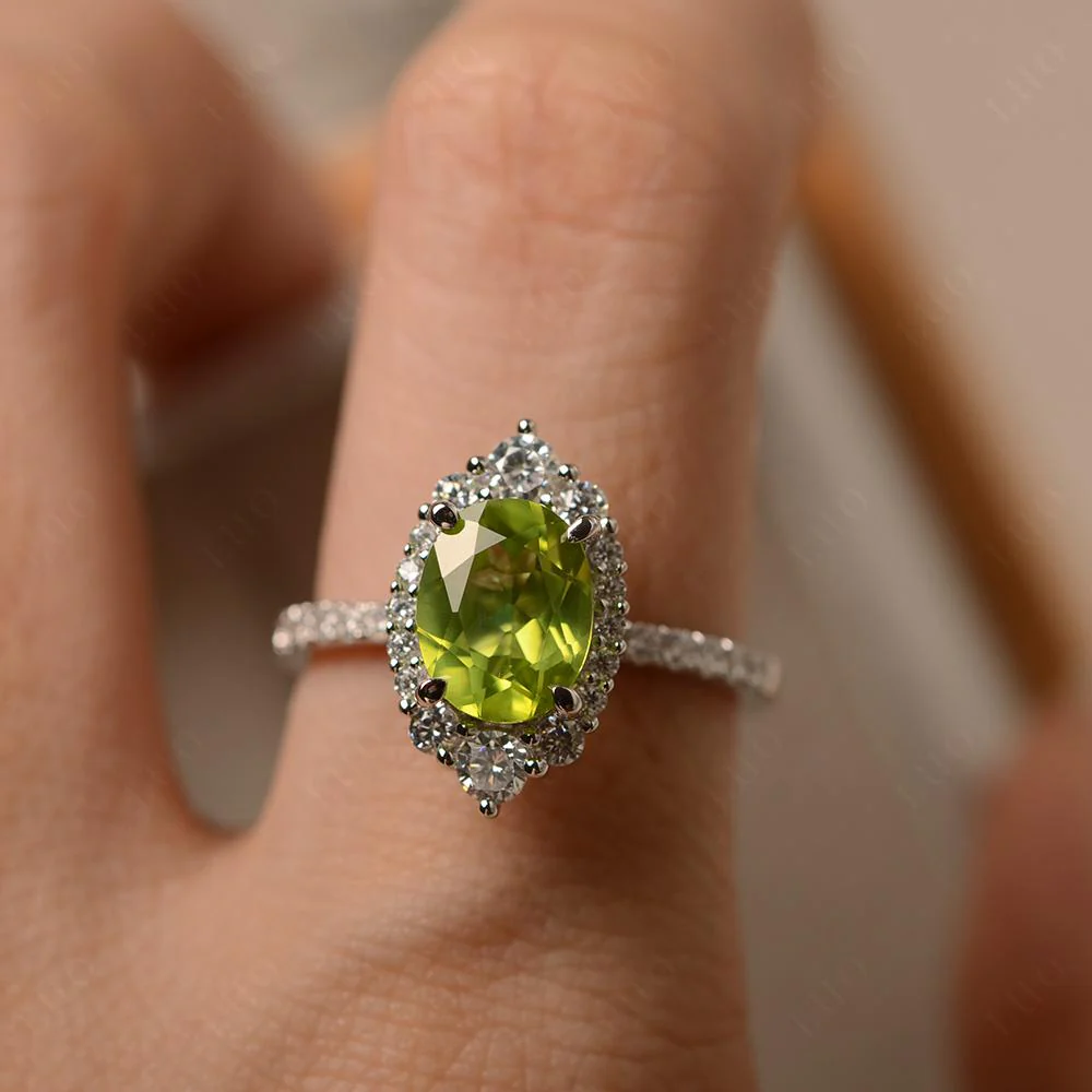 Oval Peridot Halo Cluster Ring - Image 14