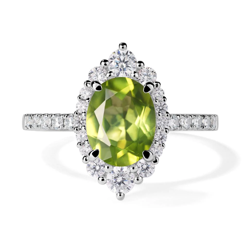 Oval Peridot Halo Cluster Ring - Image 2