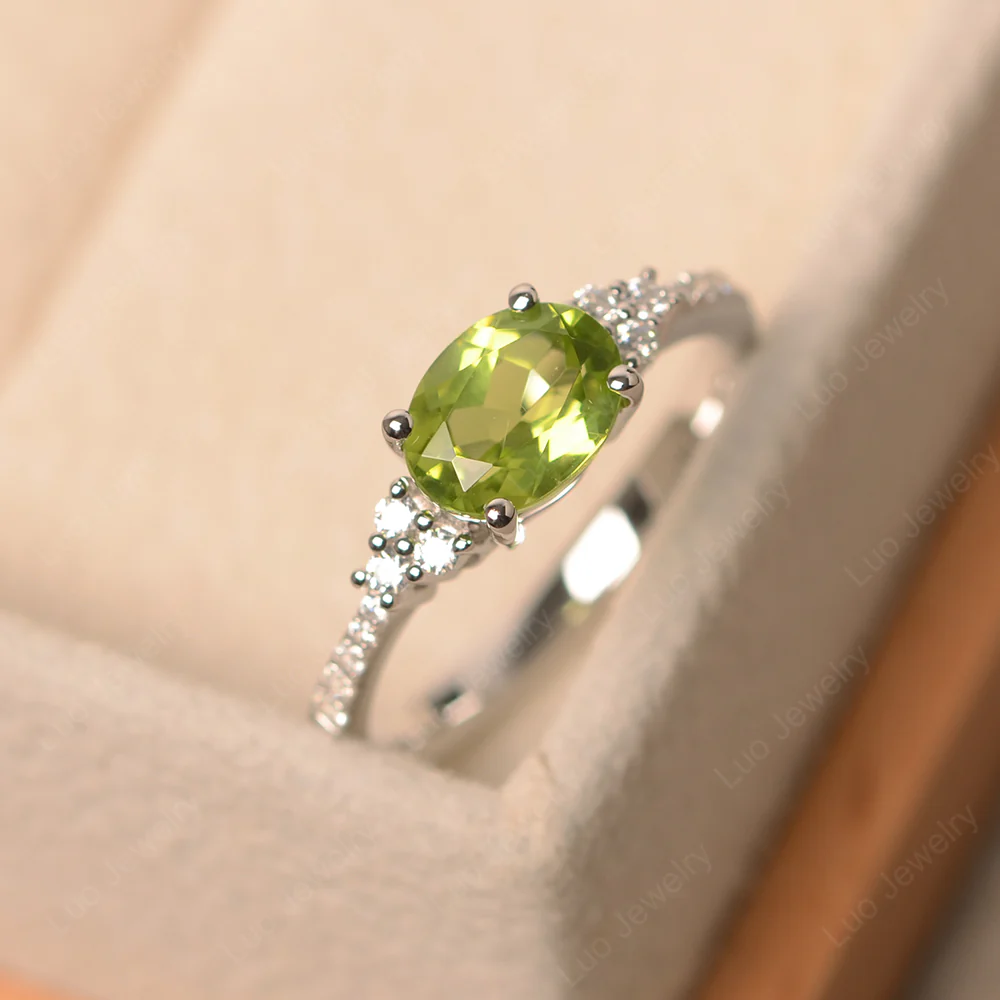 Horizontal Oval Cut Peridot Engagement Ring - Image 2