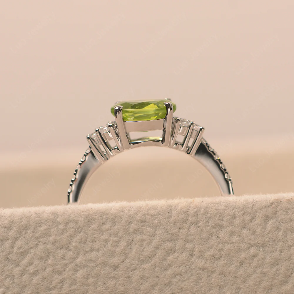 Horizontal Oval Cut Peridot Engagement Ring - Image 4