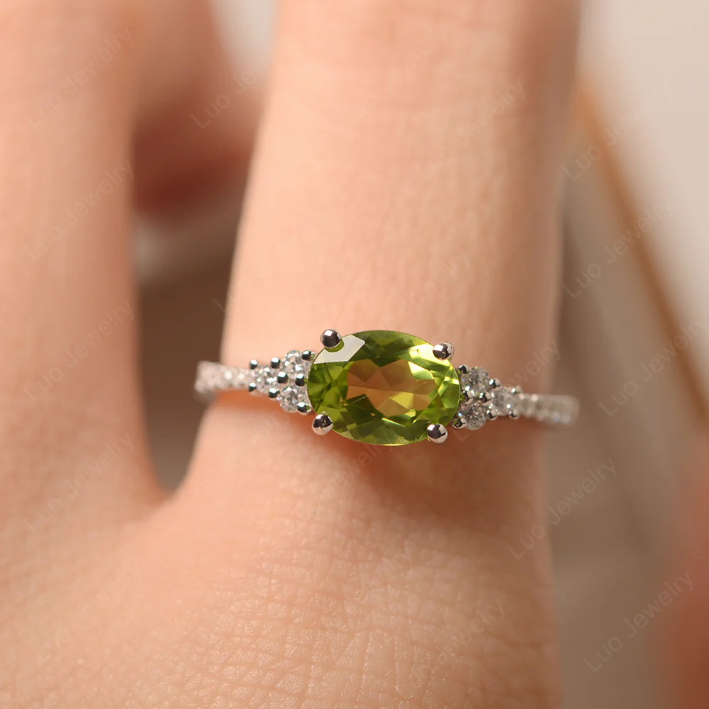Horizontal Oval Cut Peridot Engagement Ring - Image 5