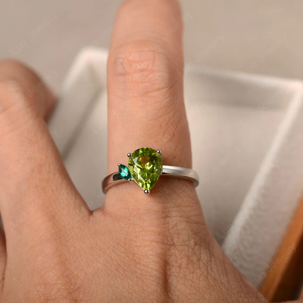 Unique Pear Shaped Peridot Ring - Image 3
