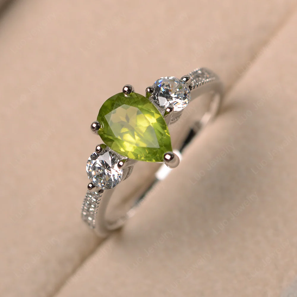 Pear Shaped Peridot Engagement Ring