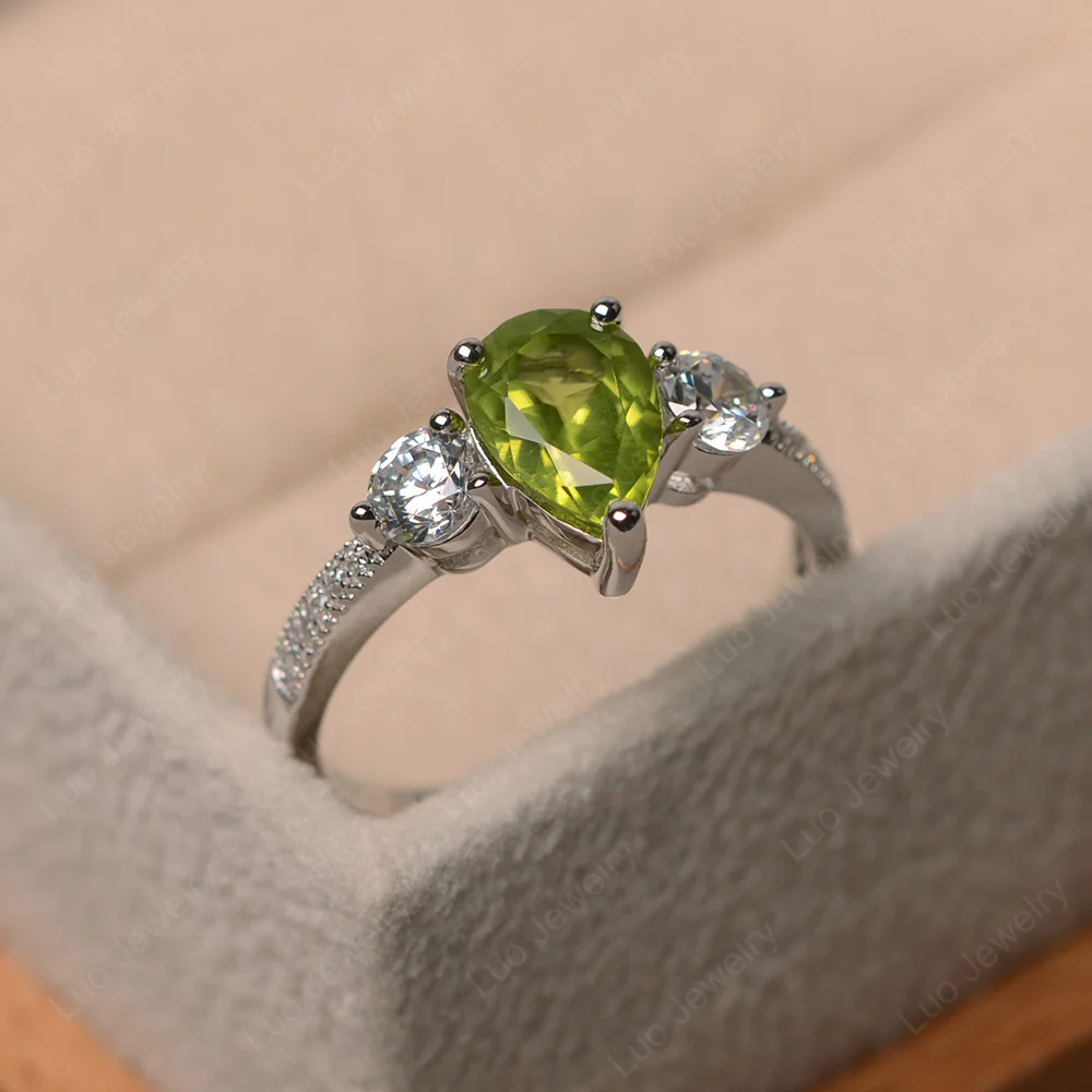 Pear Shaped Peridot Engagement Ring - Image 2