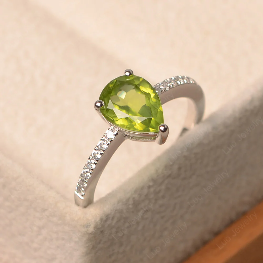 Peridot Pear Pave Engagement Ring - Image 2