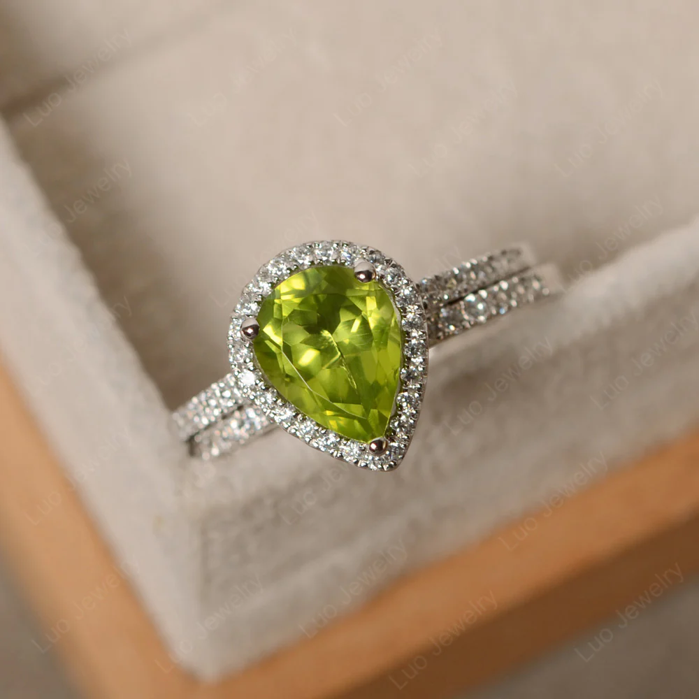 Peridot Pear Shaped Engagement Ring Set - Image 3
