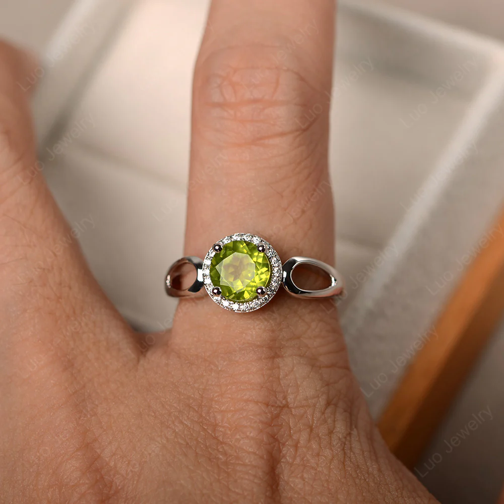 Peridot Halo Engagement Ring Split Shank - Image 4