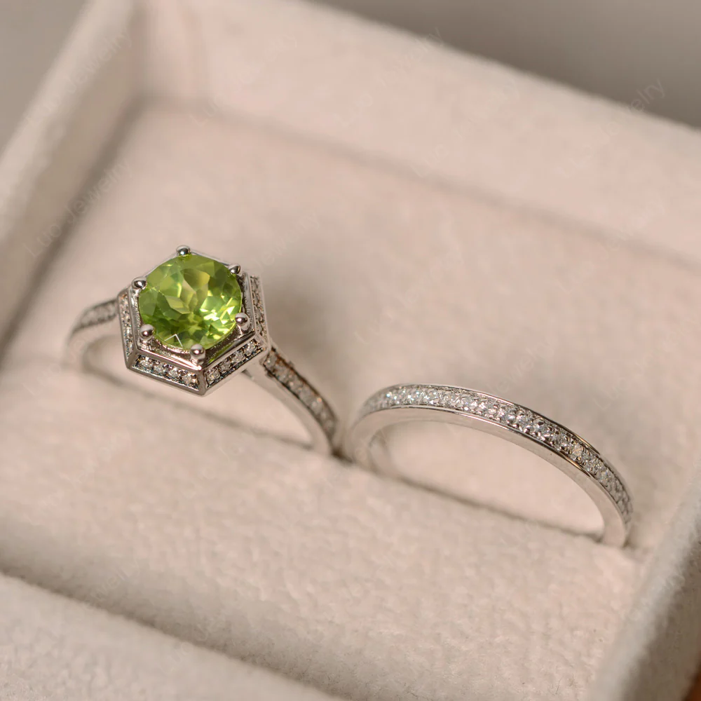 Peridot Engagement and Wedding Ring Set - Image 2