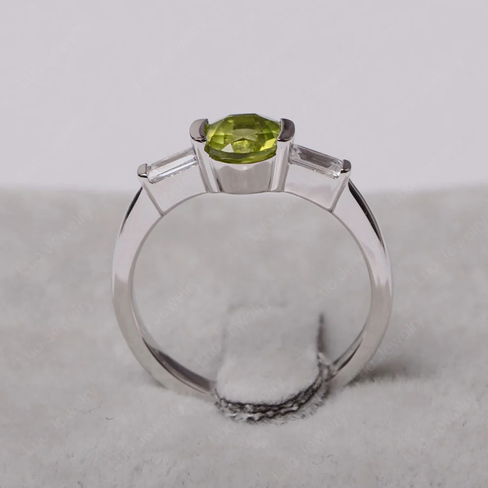 Peridot Ring Round Cut with Baguette Side - Image 3