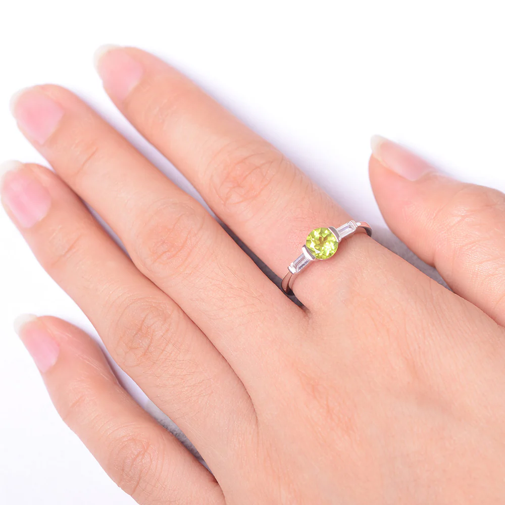 Peridot Ring Round Cut with Baguette Side - Image 4