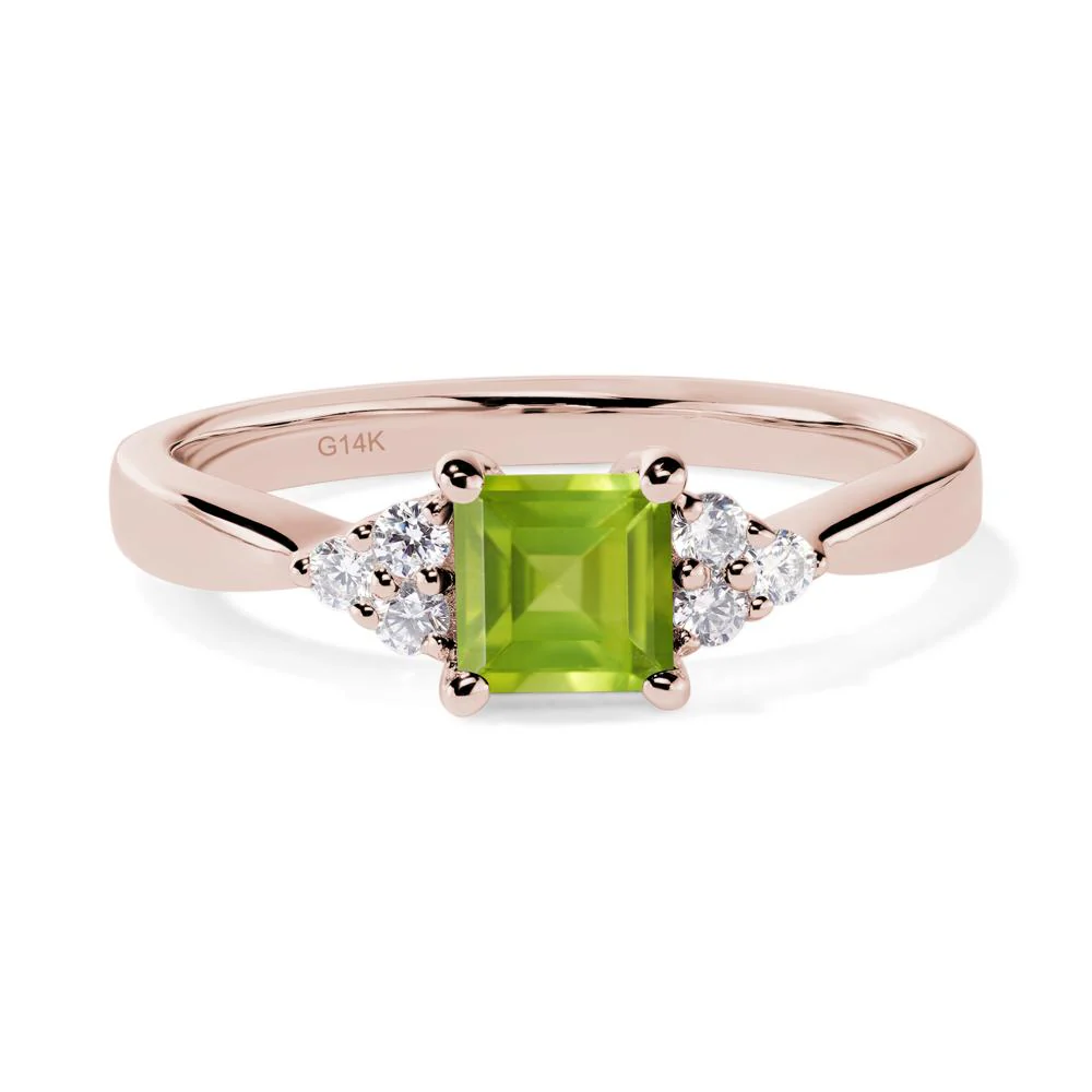 Square Cut Peridot Petite Ring - Image 5