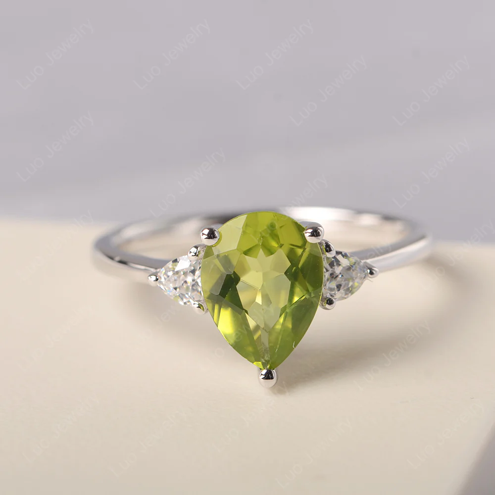 Teardrop Peridot Trilogy Ring