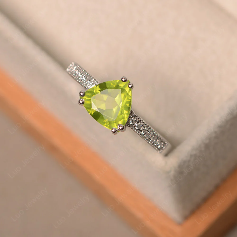 Trillion Cut Peridot Double Prong Ring