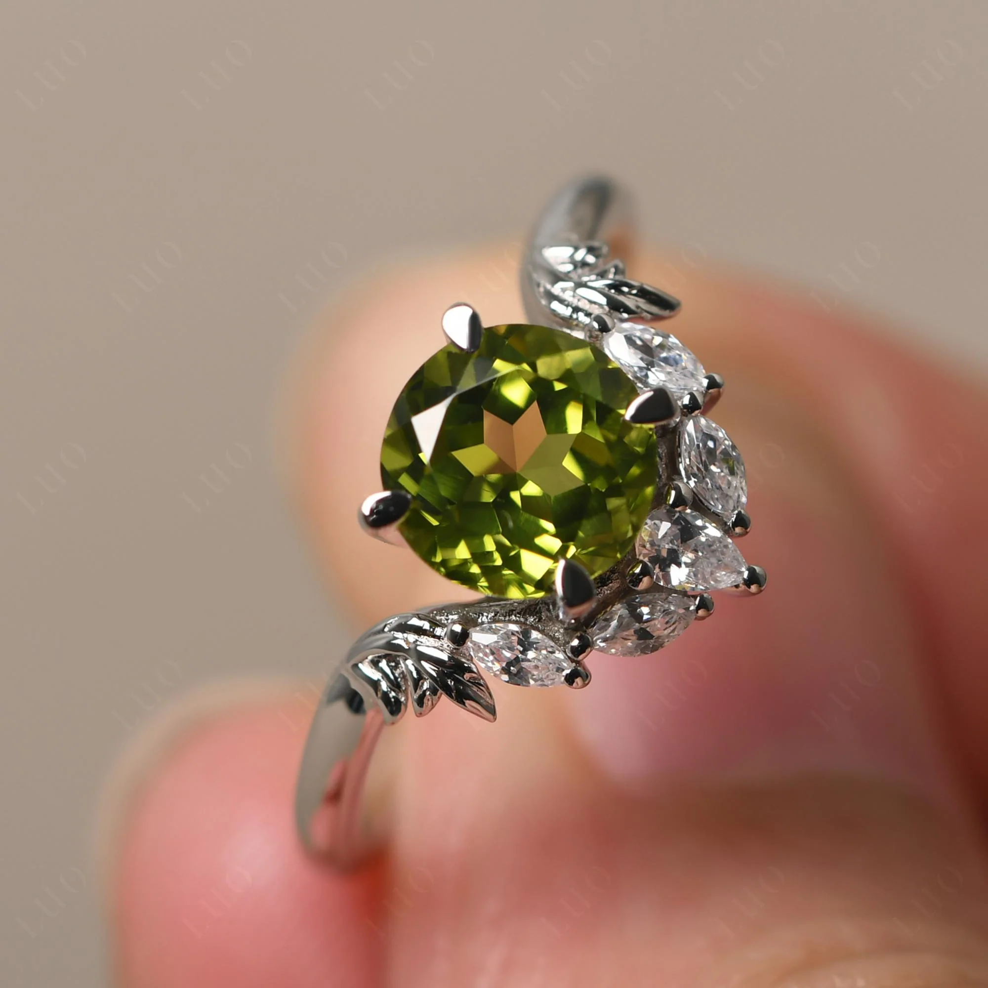 Peridot Ring with Marquise Side Stone - Image 29