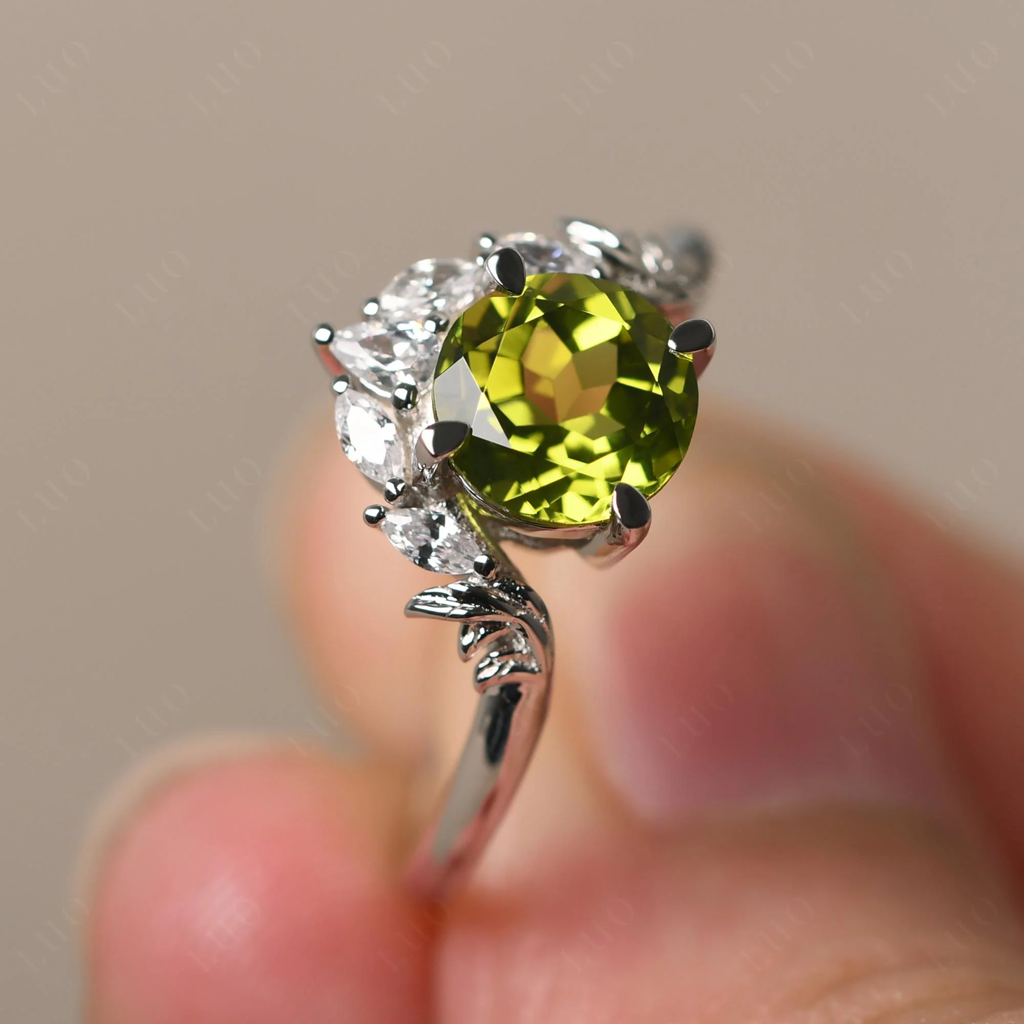 Peridot Ring with Marquise Side Stone - Image 30