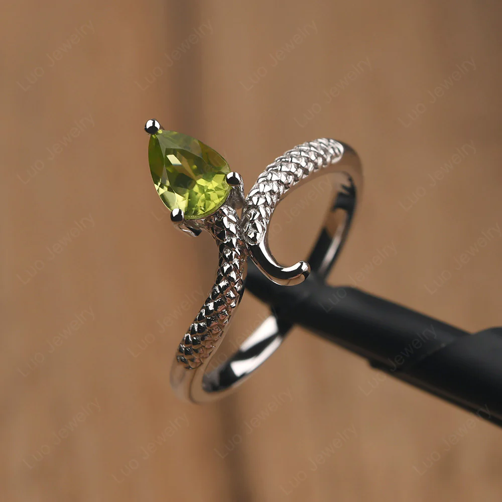 Pear Shaped Peridot Snake Ring - Image 3