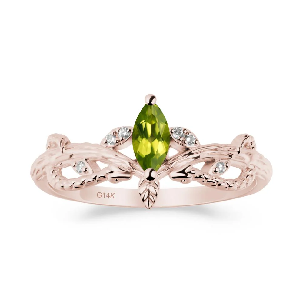 Peridot Snake Ring with Tree Texture and Leaf - Image 2
