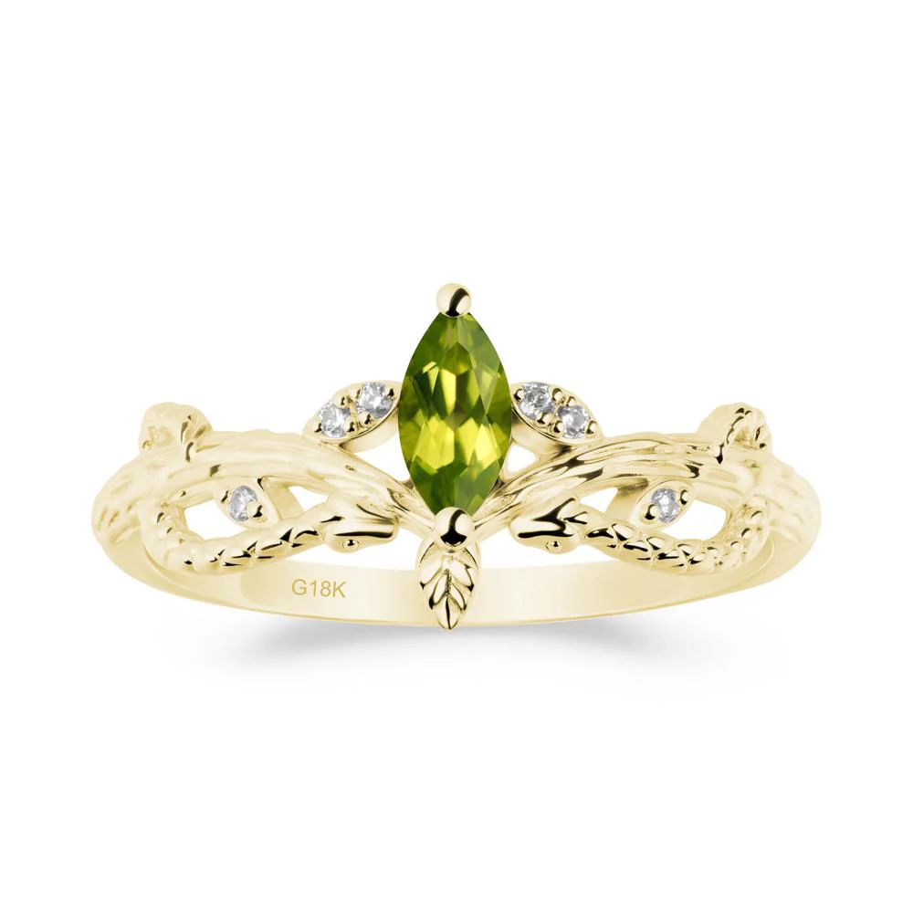 Peridot Snake Ring with Tree Texture and Leaf - Image 7