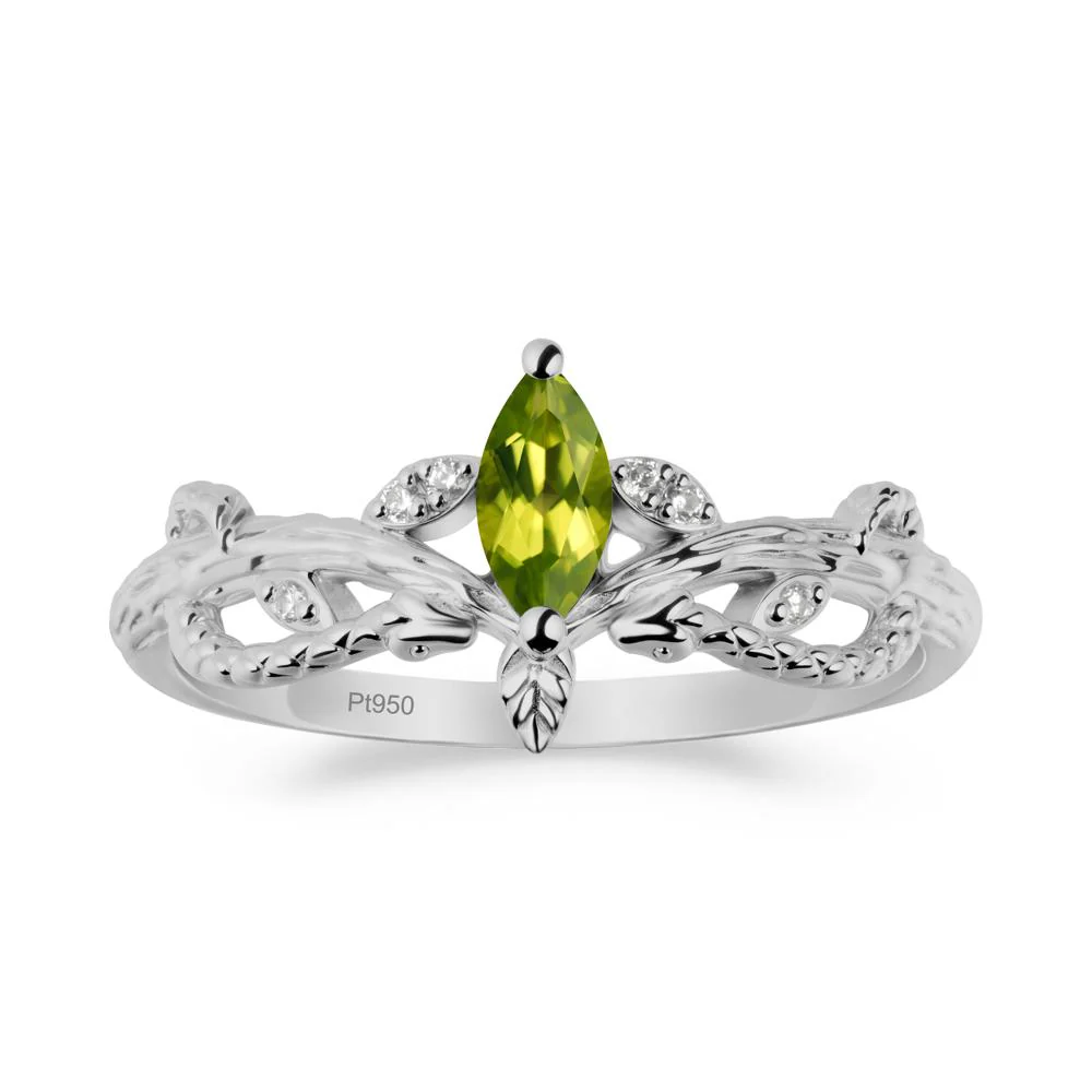Peridot Snake Ring with Tree Texture and Leaf - Image 8