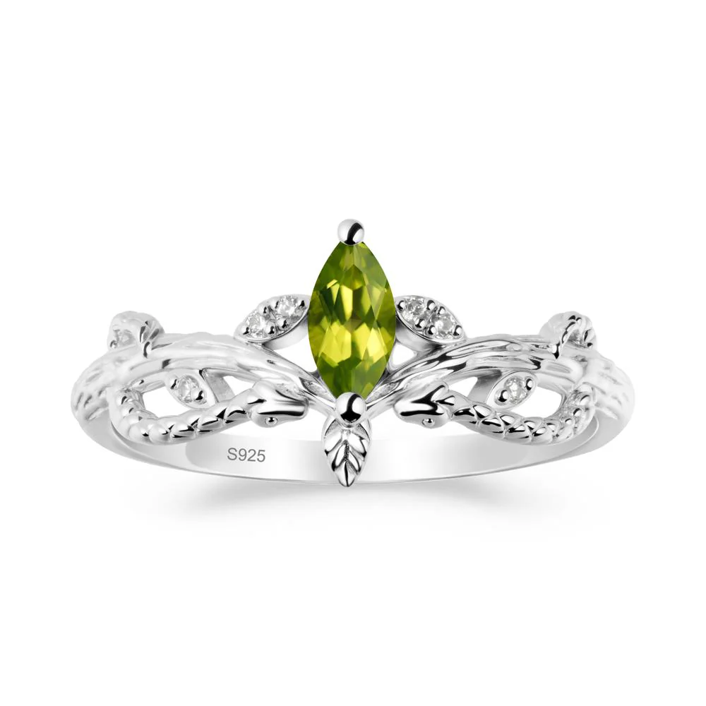 Peridot Snake Ring with Tree Texture and Leaf - Image 9