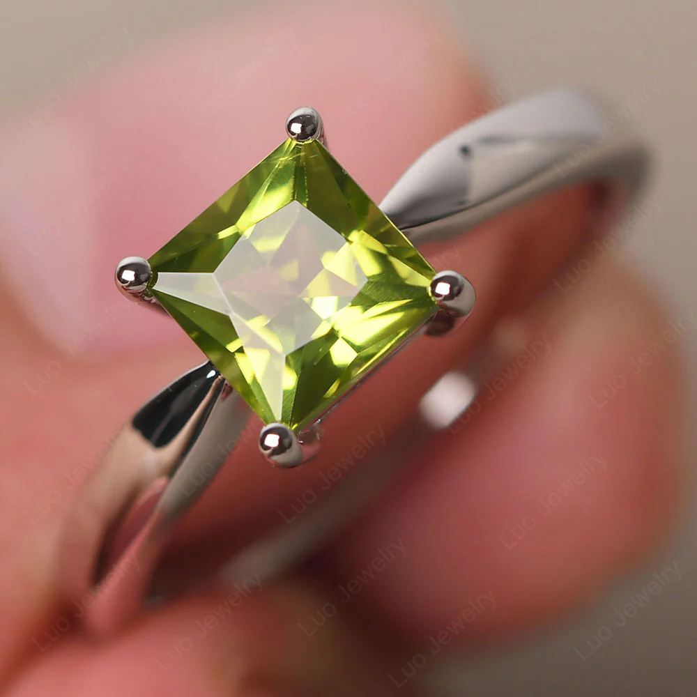 Princess Cut Peridot Tapered Band Ring