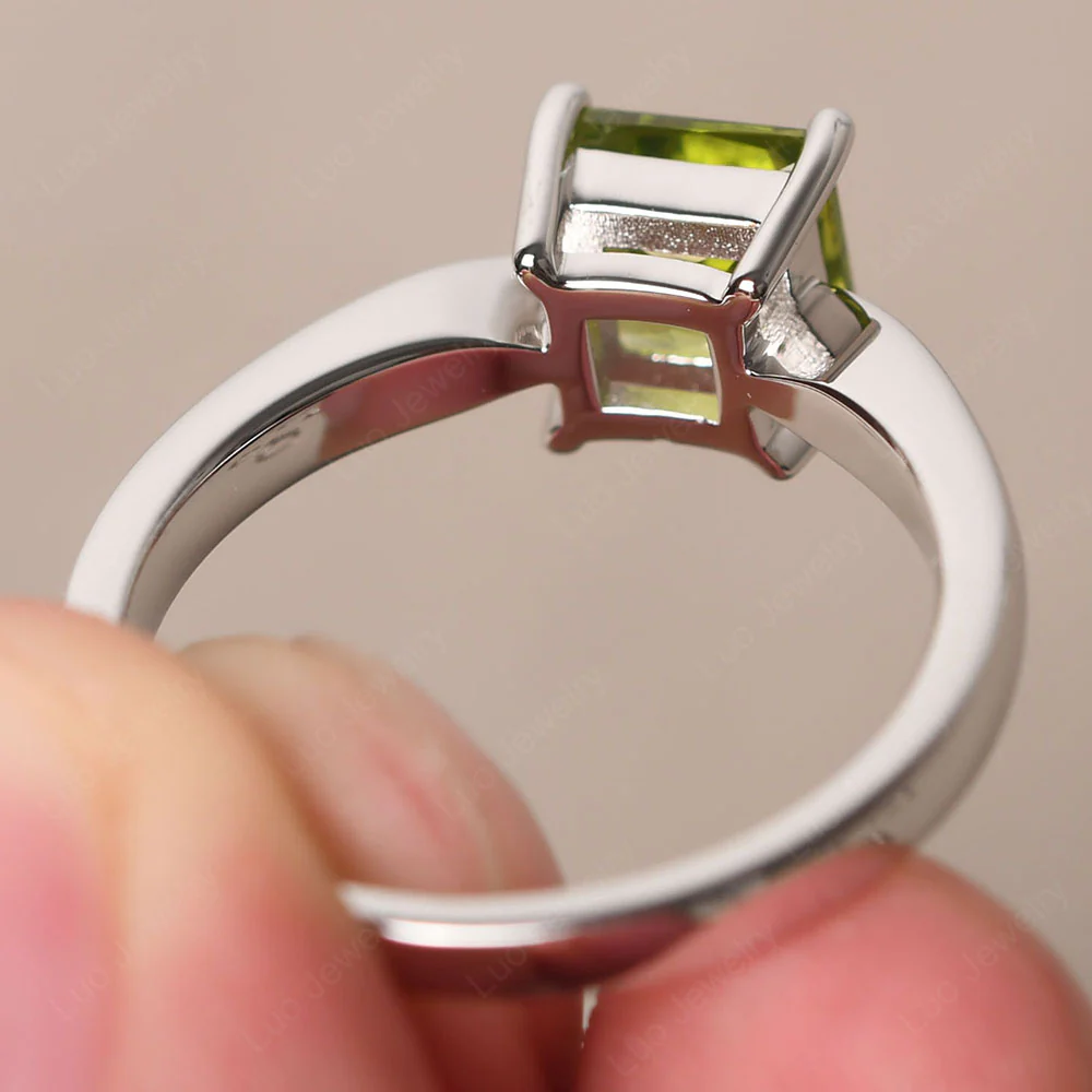 Princess Cut Peridot Tapered Band Ring - Image 4