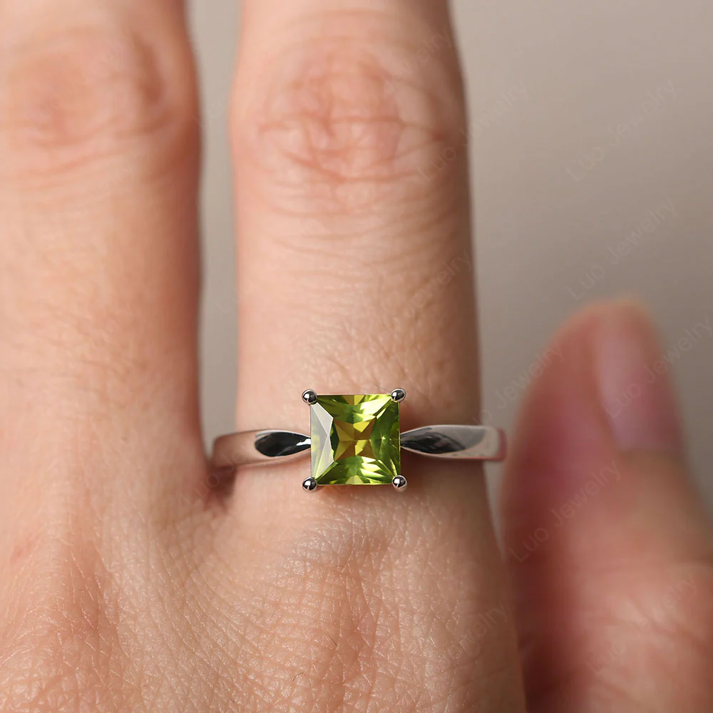 Princess Cut Peridot Tapered Band Ring - Image 5