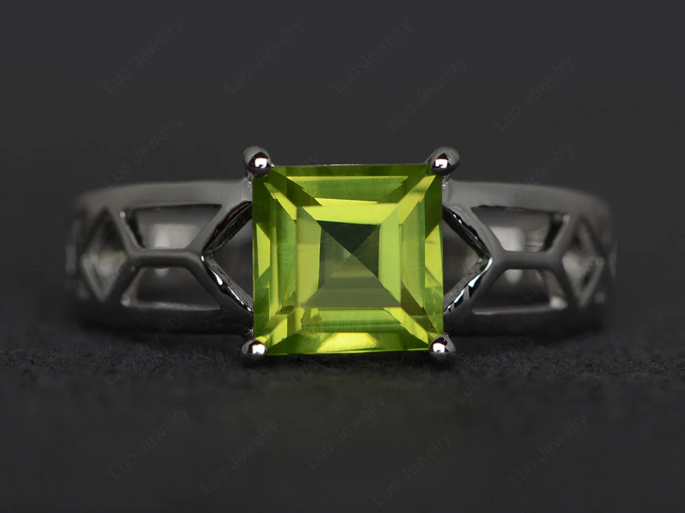 Peridot Solitaire Ring Wide Band