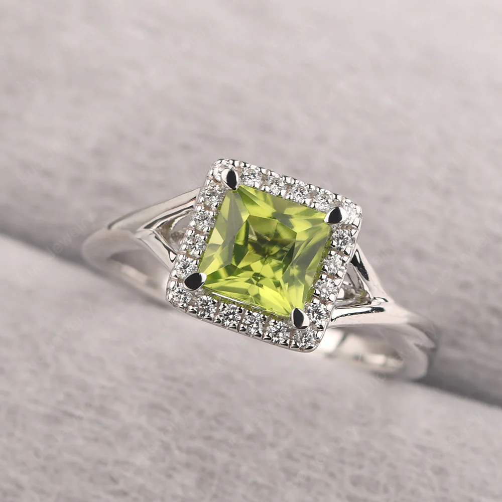 Peridot Split Shank Halo Engagement Ring - Image 2